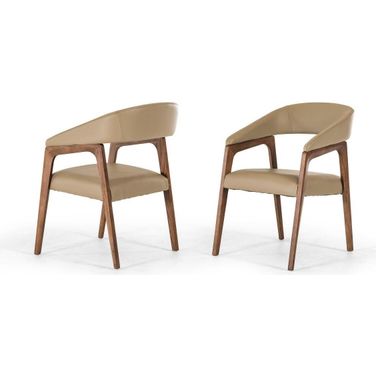 Homeroots Taupe Leatherette And Walnut Wood Dining Chair 283002