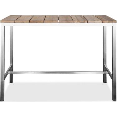 Homeroots Teak Wood And Stainless Steel Bar Table