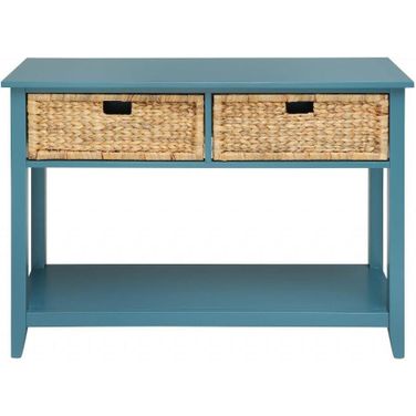 Homeroots Teal Solid Wood Leg Console Table