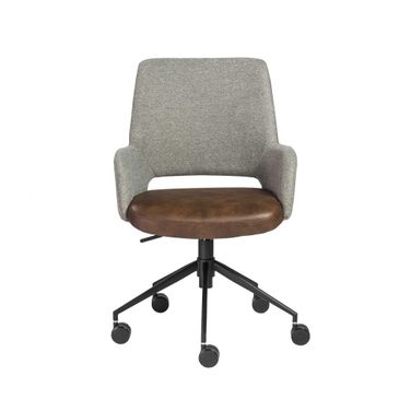 Homeroots TiLight Office Chair In Gray Fabric And Light Brown Leatherette With Black Base 370512