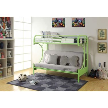Homeroots Twin Over Full Green Metal Tube Futon Bunk Bed 286585