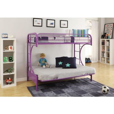 Homeroots Twin Over Full Purple Metal Tube Futon Bunk Bed 286587