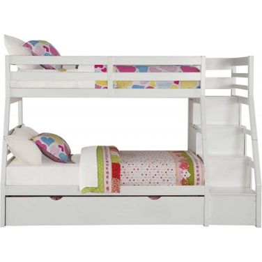 Homeroots Twin Over Full White Storage Ladder And Trundle Bunk Bed 286160