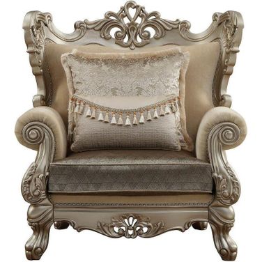 Homeroots Upholstery Wood Leg And Trim Chair And 2 Pillows Fabric And Champagne