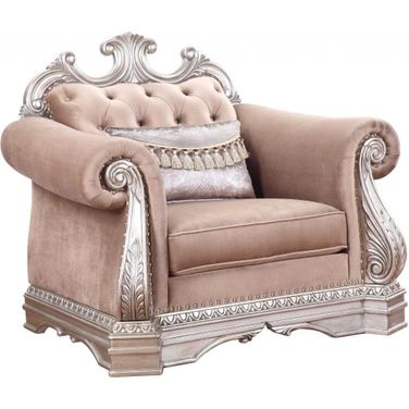 Homeroots Velvet Antique Champagne Upholstery Poly Resin Chair With 1 Pillow