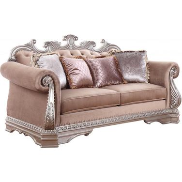 Homeroots Velvet Antique Champagne Upholstery Poly Resin Loveseat With 4 Pillows