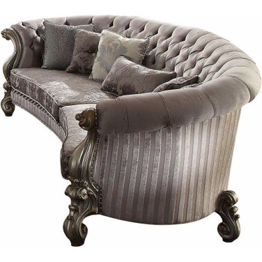 Homeroots Velvet Antique Platinum Upholstery Poly Resin Sofa With 5 Pillows 348646