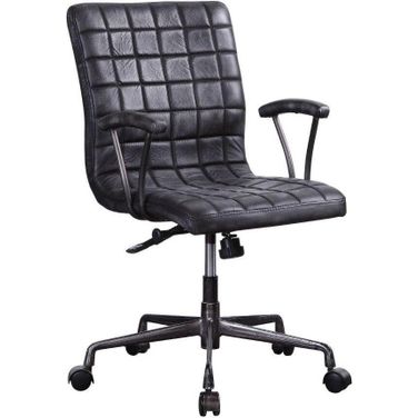 Homeroots Vintage Black Top Grain Leather Aluminum Metal Upholstered Casters Engineered Wood Executive Office Chair