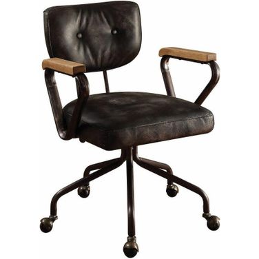 Homeroots Vintage Black Top Grain Leather Office Chair