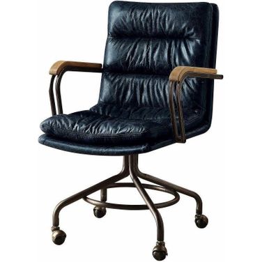 Homeroots Vintage Blue Top Grain Leather Office Chair