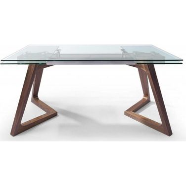 Homeroots Walnut Glass And Stainless Steel Ex Tendable Dining Table 320777