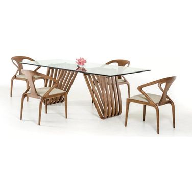 Homeroots Walnut Wood And Glass Dining Table 283014