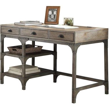 Homeroots Weathered Oak And Antique Silver Desk