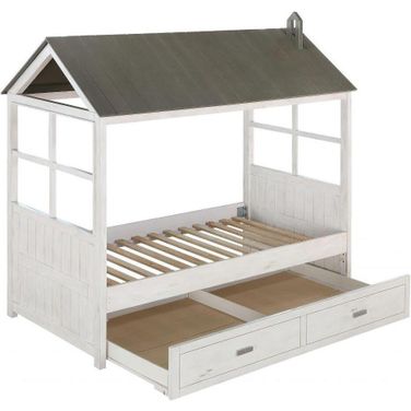 Homeroots Weathered White Washed Gray Wood Twin Bed
