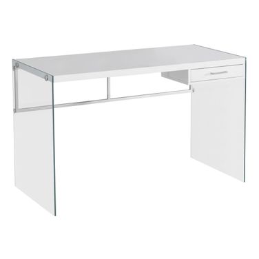 White Clear Particle Board Metal Tempered Glass Computer Desk 333411