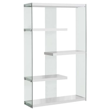 Homeroots White Clear Particle Board Tempered Glass Bookcase 333150