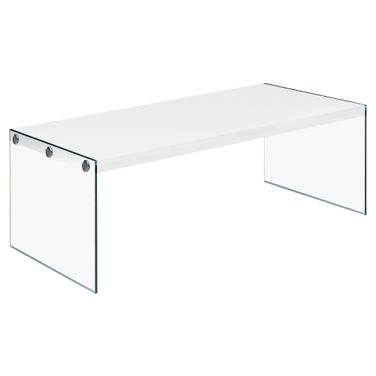 Homeroots White Clear Particle Board Tempered Glass Coffee Table 333146