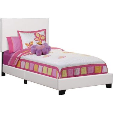 Homeroots White Foam Solid Wood Leather Look Twin Size Bed 333282