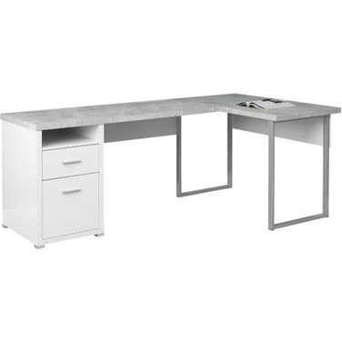 Homeroots White Grey Silver Particle Board Hollow Core Metal Computer Desk 333446