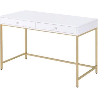 Homeroots White High Gloss Gold Metal Wood Desk
