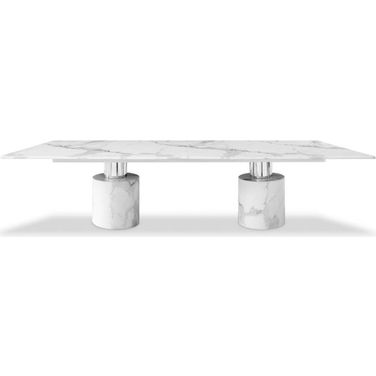 Homeroots White Marble Stainless Steel Dining Table 370724