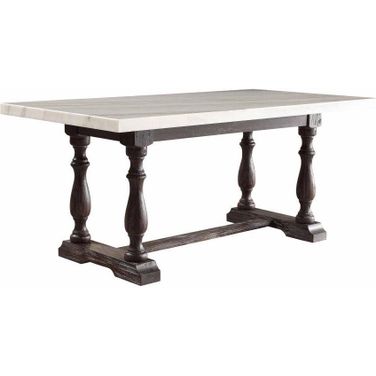Homeroots White Marble Weathered Espresso Wood Dining Table