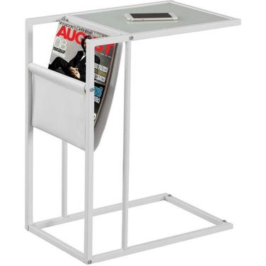 Homeroots White Metal Tempered Glass Leather Look Bookcase
