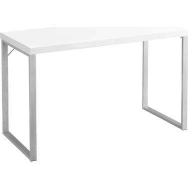 Homeroots White Silver Particle Board Hollow Core Metal Computer Desk 333390