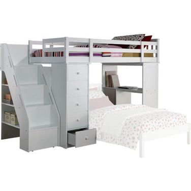 Homeroots White Solid Wood Loft Bed And Bookshelf Ladder