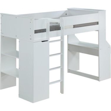 Homeroots White Wood Veneer Loft Bed