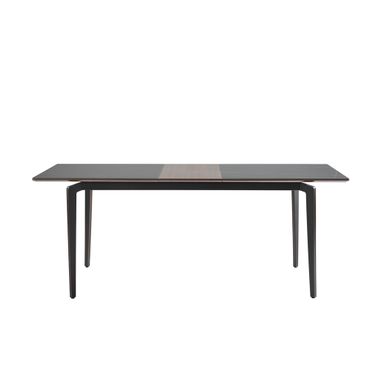 Honey Extendable Rectangular Dining Table with Sintered Stone and Wood Table Top In Black