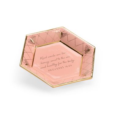 Honeycomb Bee Verse Plate In Pink and Gold