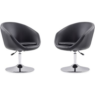 Hopper Swivel Adjustable Height Faux Leather Chair in Black and Polished Chrome (Set of 2)