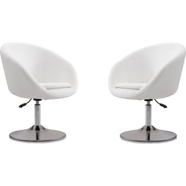 Hopper Swivel Adjustable Height Faux Leather Chair in White and Polished Chrome (Set of 2)