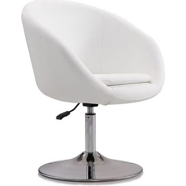 Hopper Swivel Adjustable Height Faux Leather Chair in White and Polished Chrome