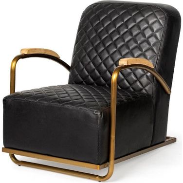 Horace I Black Leather Diamond Pattern With Gold Iron Frame Accent Chair