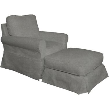 Horizon Gray Slipcovered Swivel Rocking Chair and Ottoman