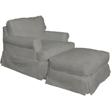 Horizon Gray Slipcovered T-Cushion Chair with Ottoman