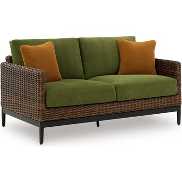 Horizon Hall Outdoor Loveseat with Cushion In Brown and Green