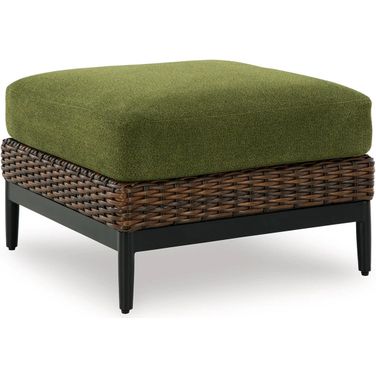 Horizon Hall Outdoor Ottoman with Cushion In Brown and Green