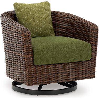 Horizon Hall Outdoor Swivel Lounge Chair with Cushion In Brown and Green