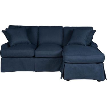 Horizon Navy Slipcovered Sleeper Sofa with Reversible Chaise