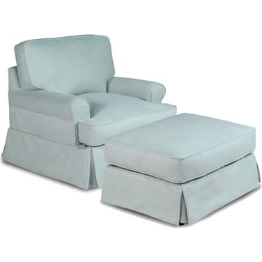 Horizon Ocean Blue Slipcovered T-Cushion Chair with Ottoman
