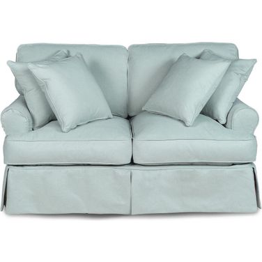 Horizon Ocean Blue T-Cushion Slipcovered Loveseat