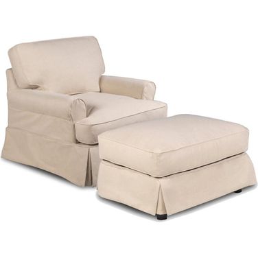 Horizon Tan Slipcovered T-Cushion Chair with Ottoman