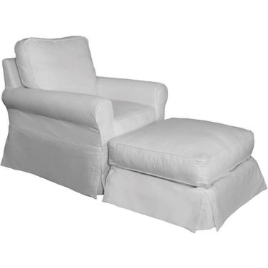 Horizon White Slipcovered Swivel Rocking Chair and Ottoman