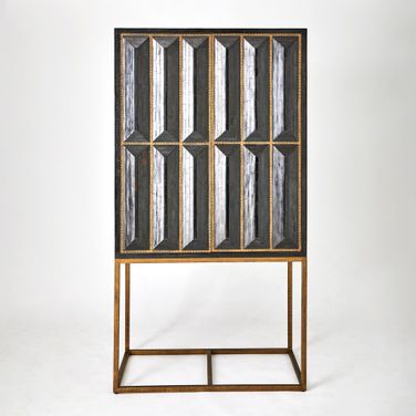 Horn Inlay Bar Cabinet In Antique Brass and Black