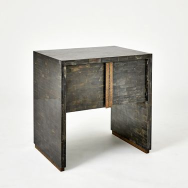Horn Inlay Bedside Table In Antique Brass and Black