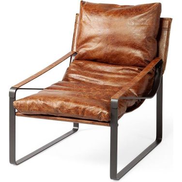 Hornet I Brown Leather Unibody Seat With Black Metal Frame Accent Chair
