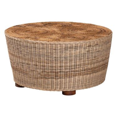 Hosanna Handwoven Rattan Round Coffee Table In Natural Brown and Walnut Brown